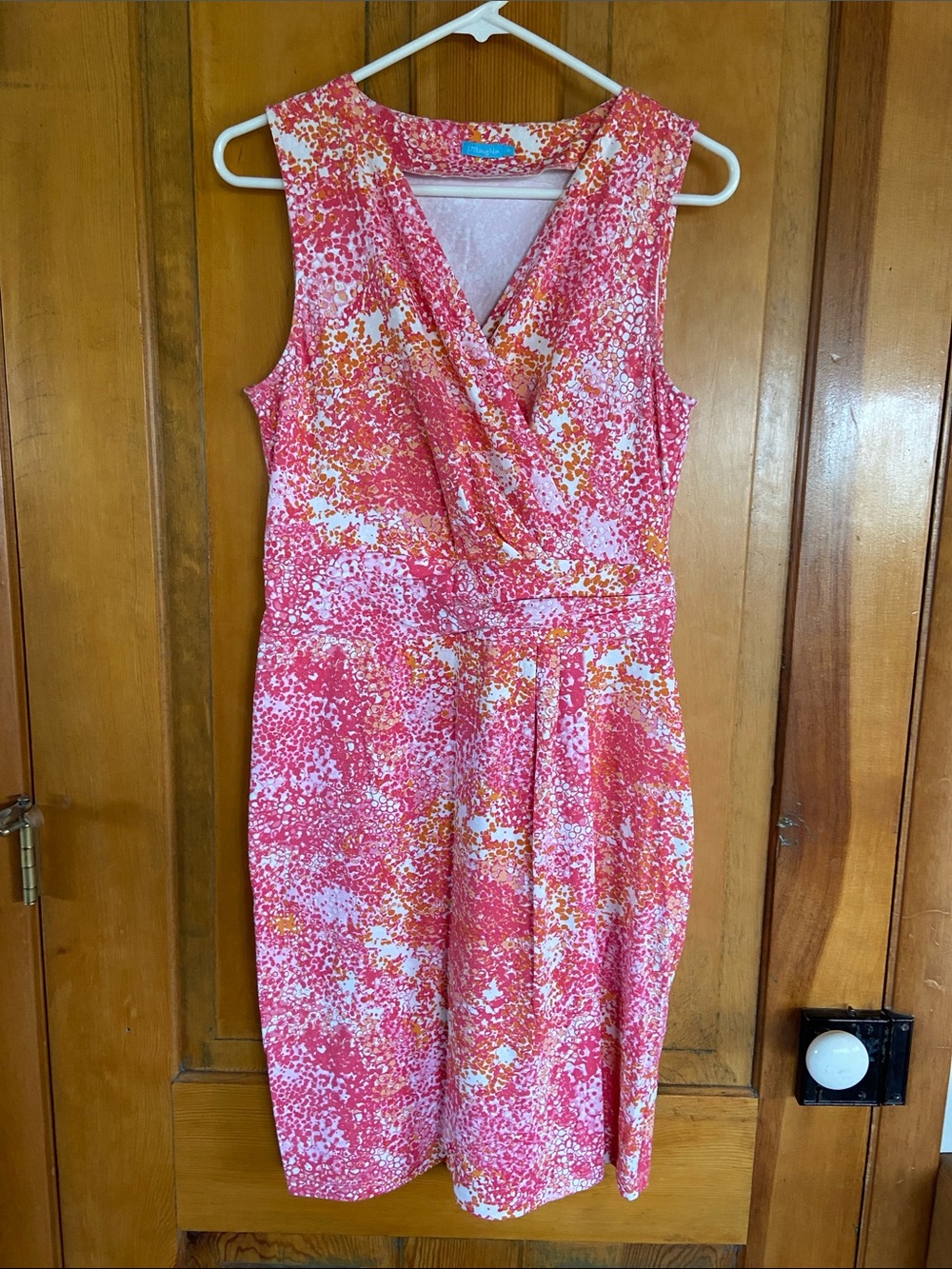 J. McLaughlin Pink and Orange Floral Faux-Wrap Midi Dress